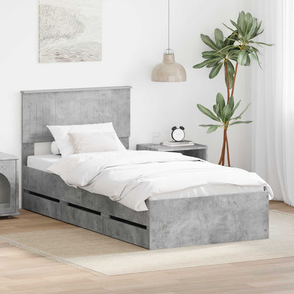 vidaXL Bed Frame with Drawer Concrete Grey 90 x 200 cm Engineer Wood
