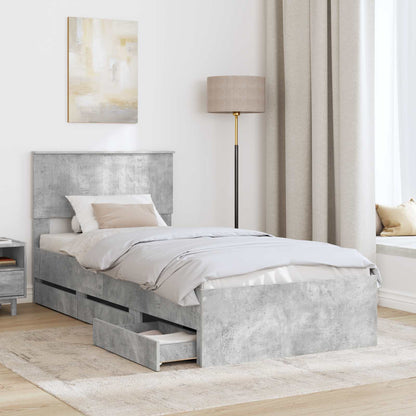 vidaXL Bed Frame with Drawer Concrete Grey 90 x 200 cm Engineer Wood