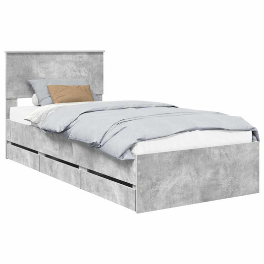 vidaXL Bed Frame with Drawer Concrete Grey 90 x 200 cm Engineer Wood