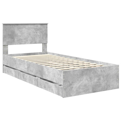 vidaXL Bed Frame with Drawer Concrete Grey 90 x 200 cm Engineer Wood