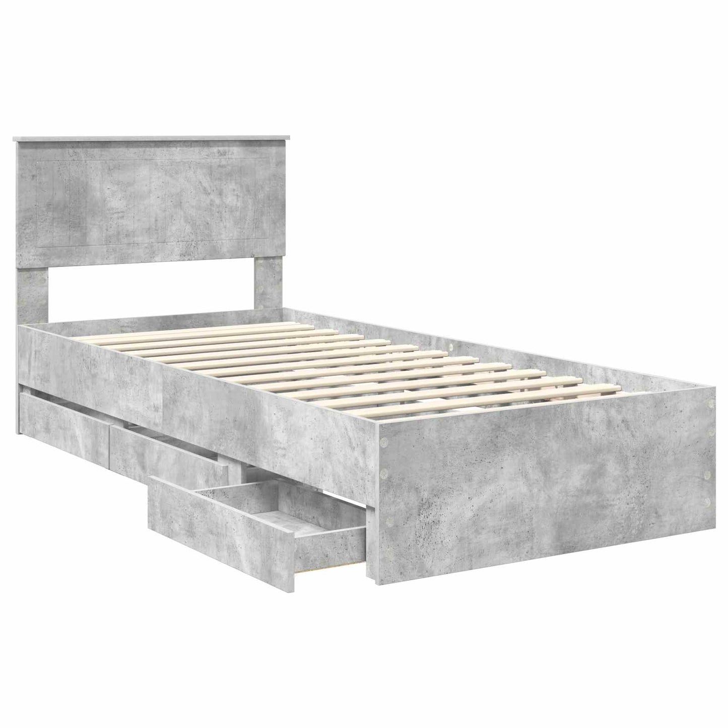 vidaXL Bed Frame with Drawer Concrete Grey 90 x 200 cm Engineer Wood