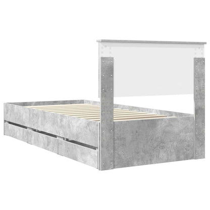 vidaXL Bed Frame with Drawer Concrete Grey 90 x 200 cm Engineer Wood