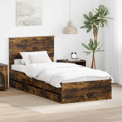 vidaXL Bed Frame with Drawer Smoked Oak 90 x 200 cm Engineer Wood