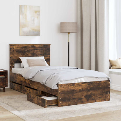 vidaXL Bed Frame with Drawer Smoked Oak 90 x 200 cm Engineer Wood