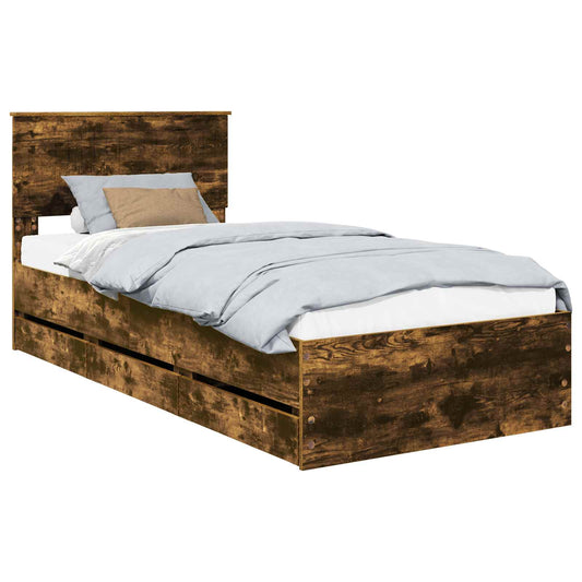 vidaXL Bed Frame with Drawer Smoked Oak 90 x 200 cm Engineer Wood