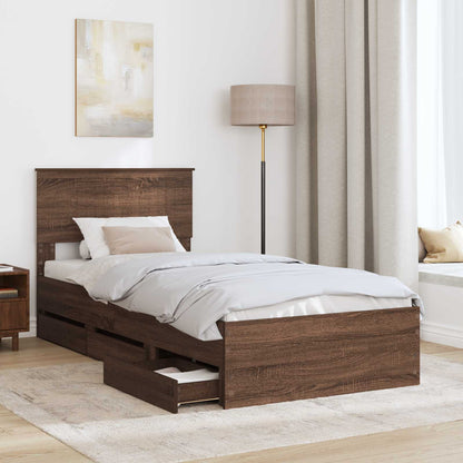 vidaXL Bed Frame with Drawer Brown Oak 90 x 200 cm Engineer Wood
