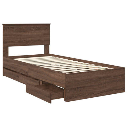 vidaXL Bed Frame with Drawer Brown Oak 90 x 200 cm Engineer Wood