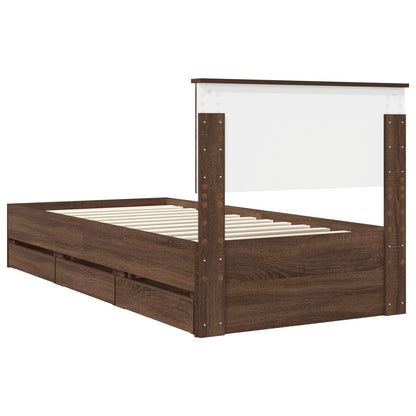 vidaXL Bed Frame with Drawer Brown Oak 90 x 200 cm Engineer Wood