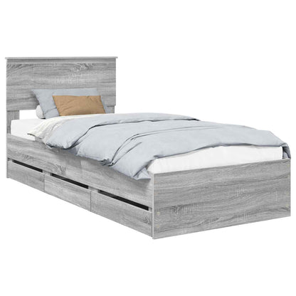 vidaXL Bed Frame with Drawer Grey Sonoma 90 x 190 cm Engineer Wood