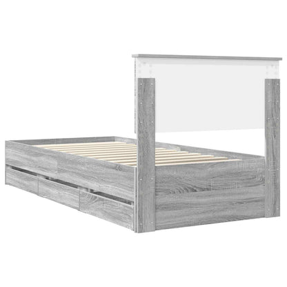 vidaXL Bed Frame with Drawer Grey Sonoma 90 x 190 cm Engineer Wood