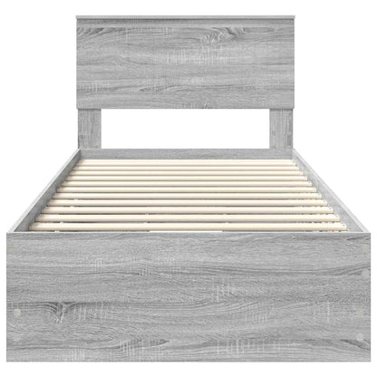 vidaXL Bed Frame with Drawer Grey Sonoma 90 x 190 cm Engineer Wood