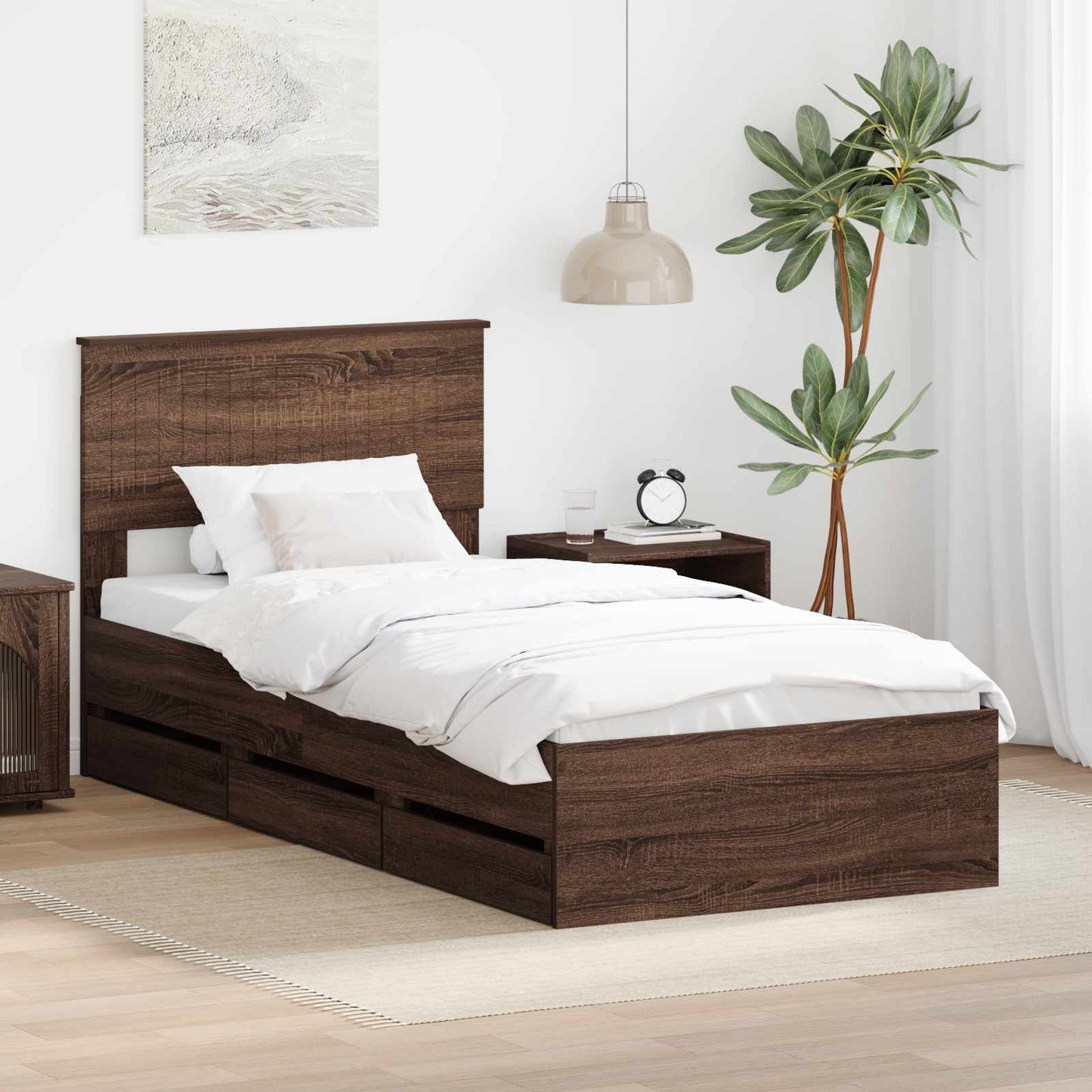 vidaXL Bed Frame with Drawer Brown Oak 90 x 190 cm Engineer Wood