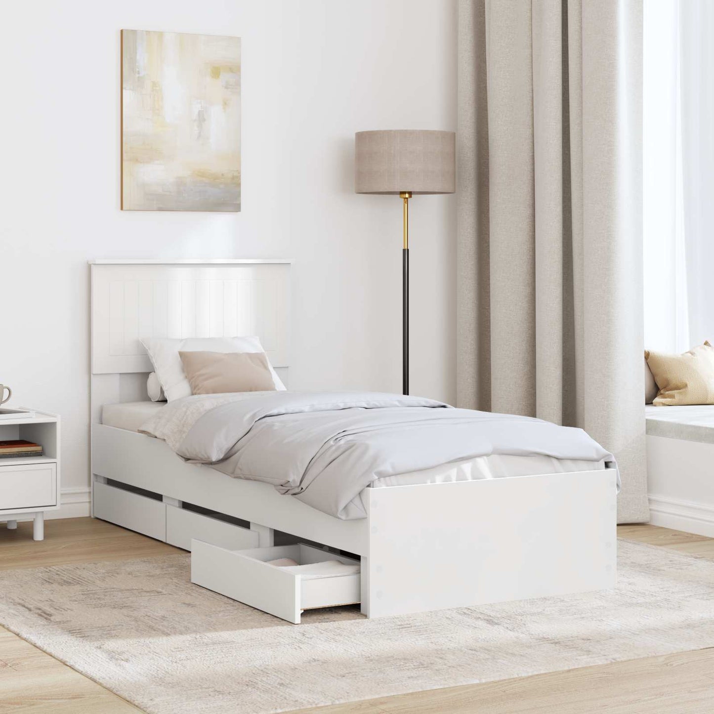 vidaXL Bed Frame with Drawer White 75 x 190 cm Engineer Wood