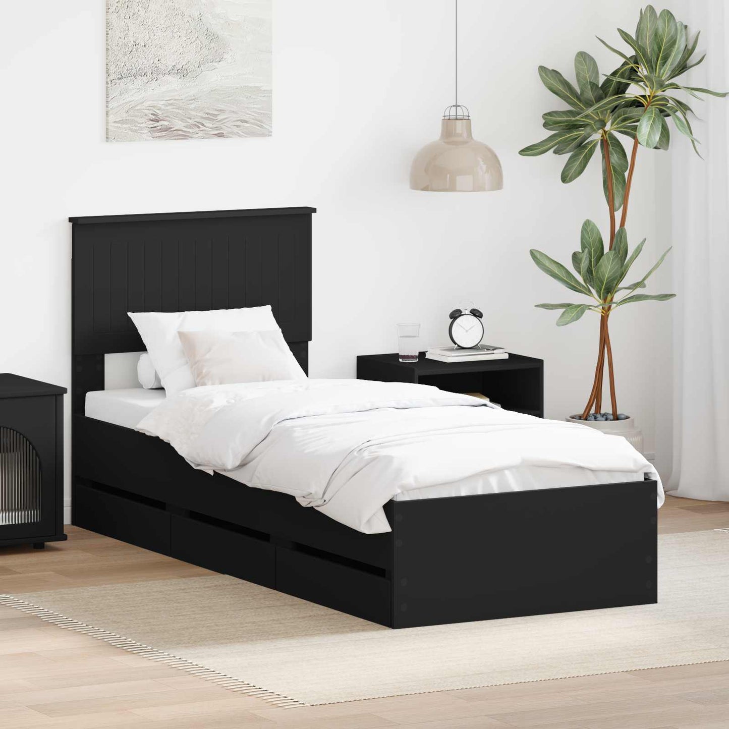 vidaXL Bed Frame with Drawer Black 75 x 190 cm Engineer Wood