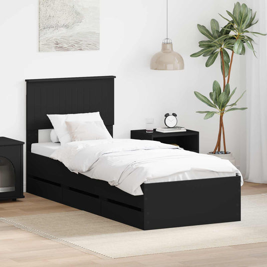vidaXL Bed Frame with Drawer Black 75 x 190 cm Engineer Wood