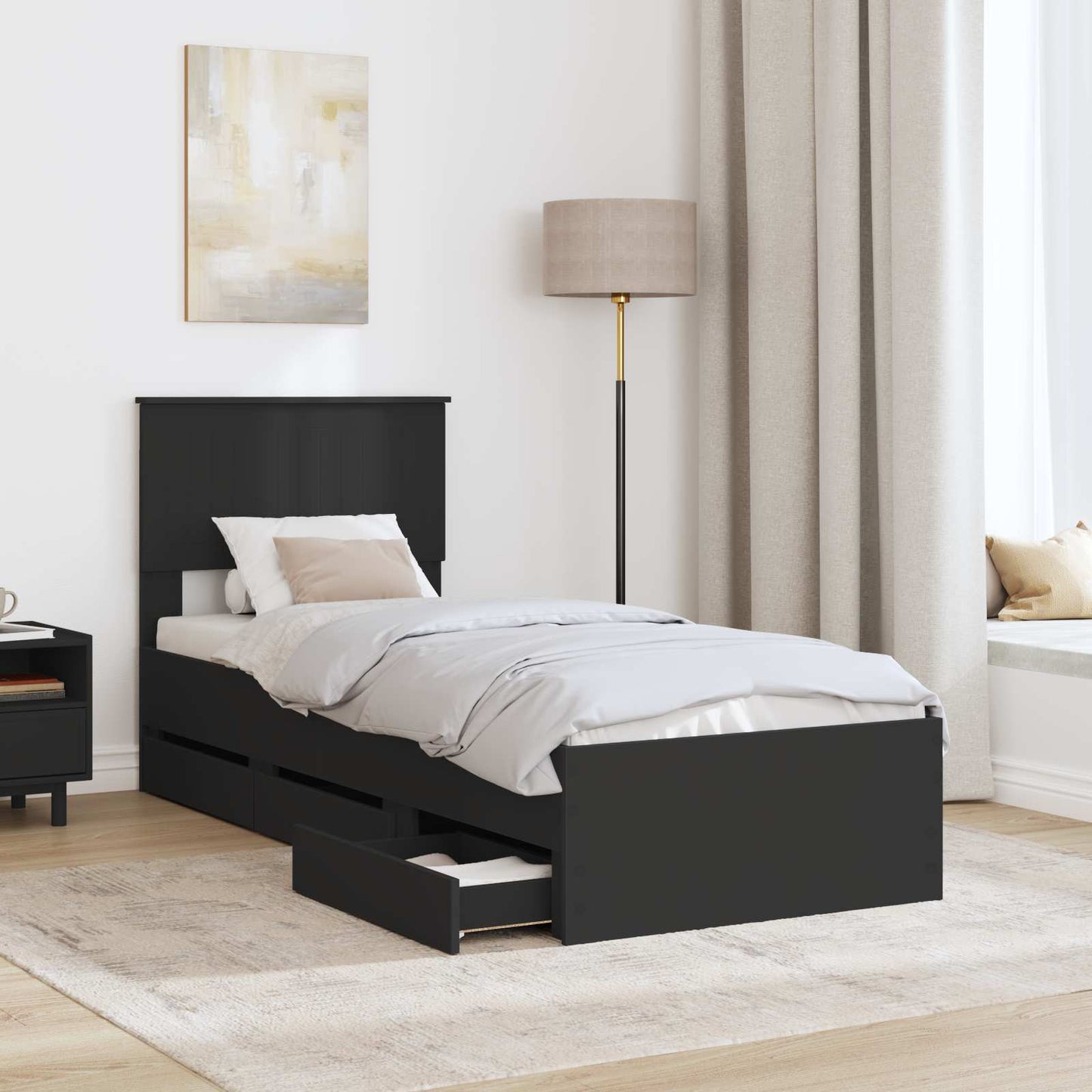 vidaXL Bed Frame with Drawer Black 75 x 190 cm Engineer Wood