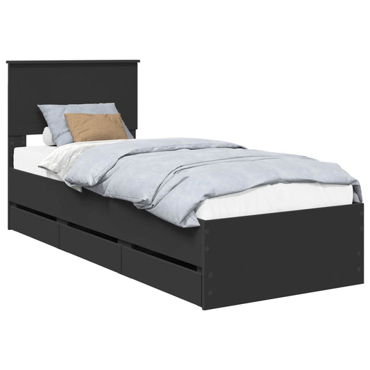 vidaXL Bed Frame with Drawer Black 75 x 190 cm Engineer Wood