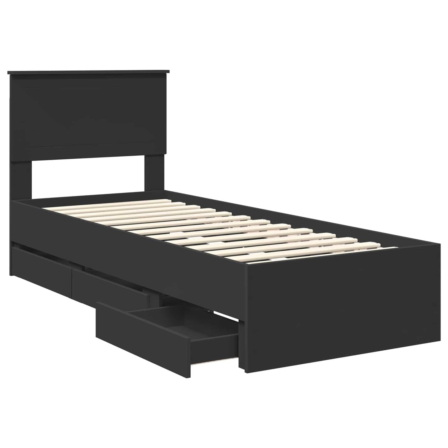 vidaXL Bed Frame with Drawer Black 75 x 190 cm Engineer Wood