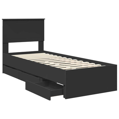 vidaXL Bed Frame with Drawer Black 75 x 190 cm Engineer Wood