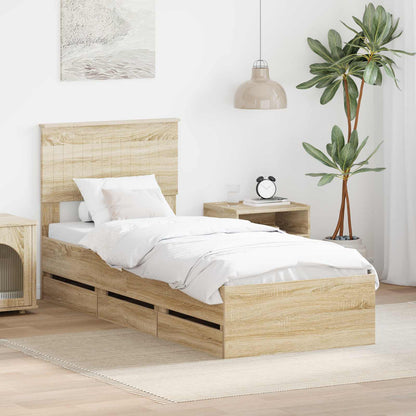 vidaXL Bed Frame with Drawer Sonoma Oak 75 x 190 cm Engineer Wood