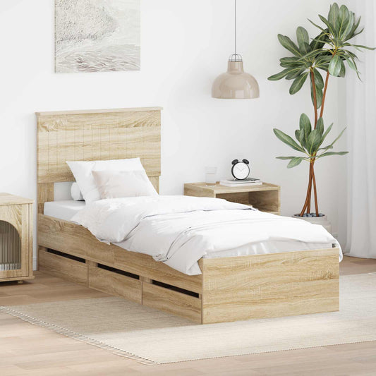 vidaXL Bed Frame with Drawer Sonoma Oak 75 x 190 cm Engineer Wood