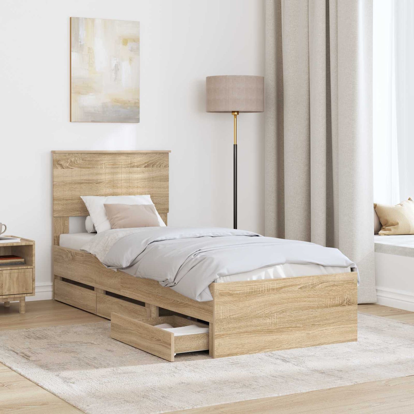 vidaXL Bed Frame with Drawer Sonoma Oak 75 x 190 cm Engineer Wood