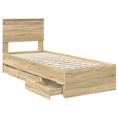vidaXL Bed Frame with Drawer Sonoma Oak 75 x 190 cm Engineer Wood