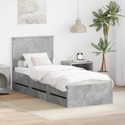 vidaXL Bed Frame with Drawer Concrete Grey 75 x 190 cm Engineer Wood
