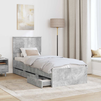 vidaXL Bed Frame with Drawer Concrete Grey 75 x 190 cm Engineer Wood
