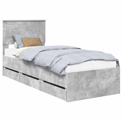 vidaXL Bed Frame with Drawer Concrete Grey 75 x 190 cm Engineer Wood