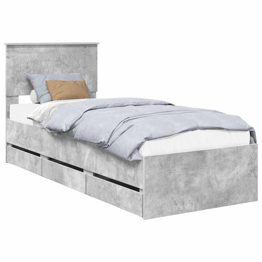 vidaXL Bed Frame with Drawer Concrete Grey 75 x 190 cm Engineer Wood