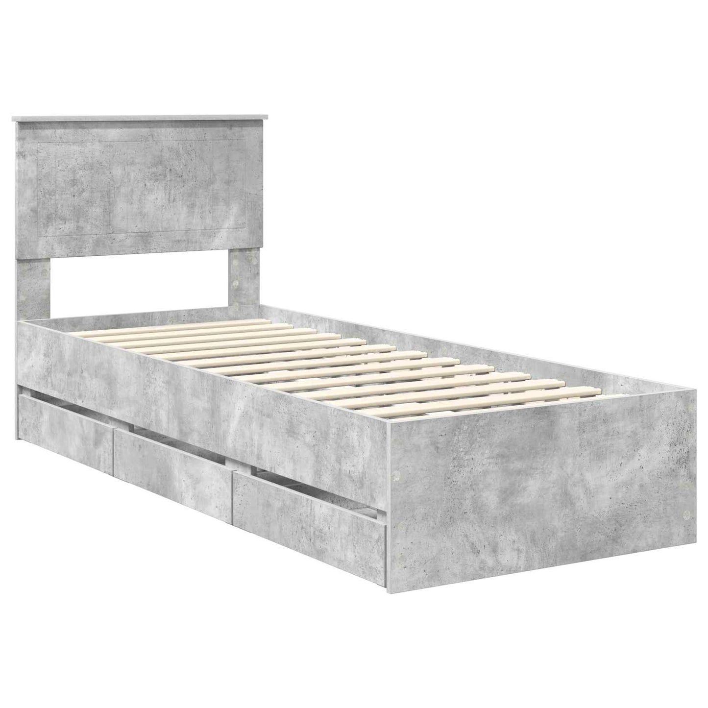 vidaXL Bed Frame with Drawer Concrete Grey 75 x 190 cm Engineer Wood