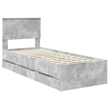 vidaXL Bed Frame with Drawer Concrete Grey 75 x 190 cm Engineer Wood