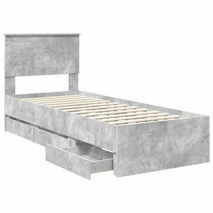vidaXL Bed Frame with Drawer Concrete Grey 75 x 190 cm Engineer Wood