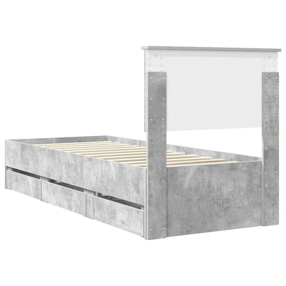 vidaXL Bed Frame with Drawer Concrete Grey 75 x 190 cm Engineer Wood
