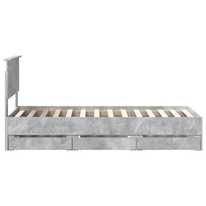 vidaXL Bed Frame with Drawer Concrete Grey 75 x 190 cm Engineer Wood