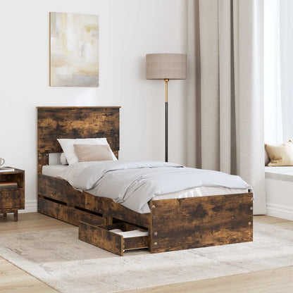 vidaXL Bed Frame with Drawer Smoked Oak 75 x 190 cm Engineer Wood