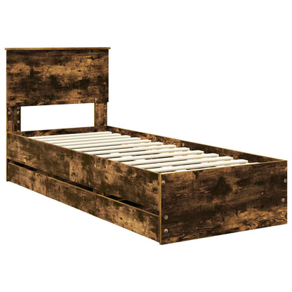 vidaXL Bed Frame with Drawer Smoked Oak 75 x 190 cm Engineer Wood