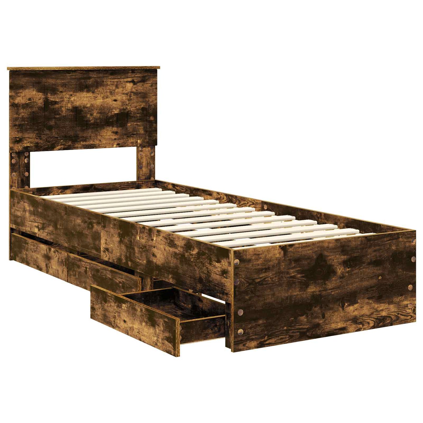 vidaXL Bed Frame with Drawer Smoked Oak 75 x 190 cm Engineer Wood