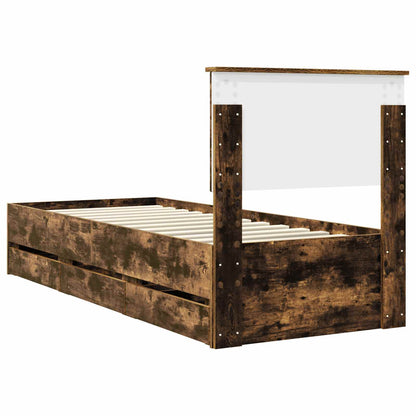 vidaXL Bed Frame with Drawer Smoked Oak 75 x 190 cm Engineer Wood