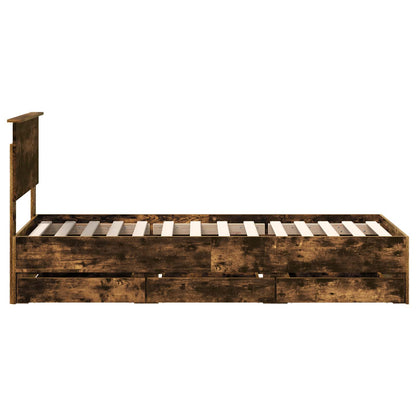 vidaXL Bed Frame with Drawer Smoked Oak 75 x 190 cm Engineer Wood