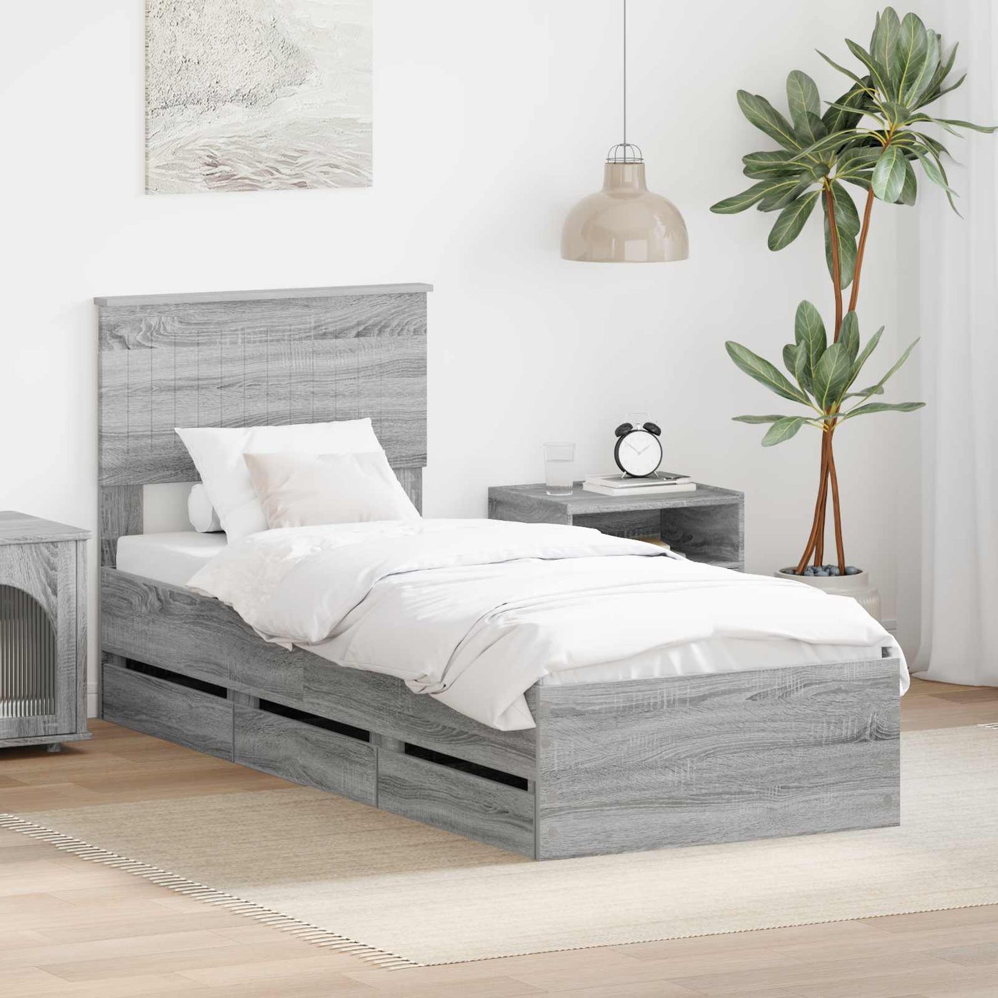 vidaXL Bed Frame with Drawer Grey Sonoma 75 x 190 cm Engineer Wood