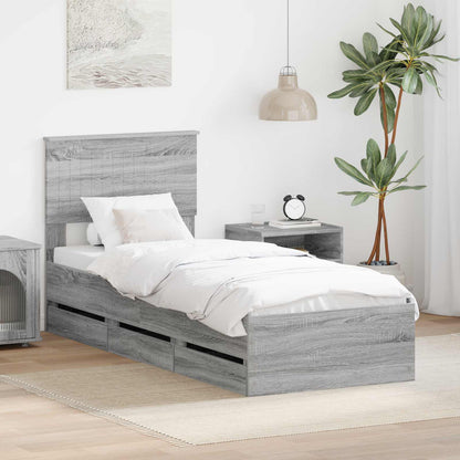 vidaXL Bed Frame with Drawer Grey Sonoma 75 x 190 cm Engineer Wood