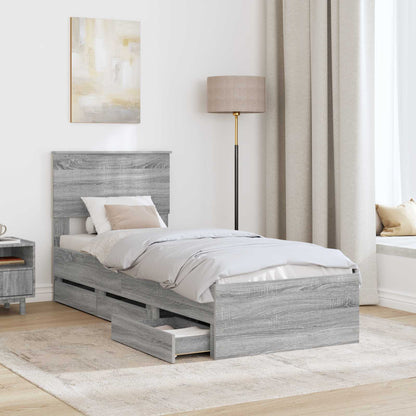 vidaXL Bed Frame with Drawer Grey Sonoma 75 x 190 cm Engineer Wood
