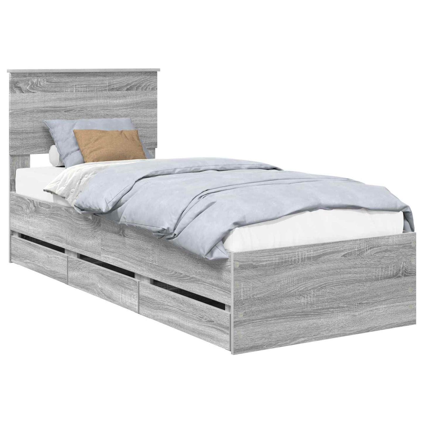 vidaXL Bed Frame with Drawer Grey Sonoma 75 x 190 cm Engineer Wood