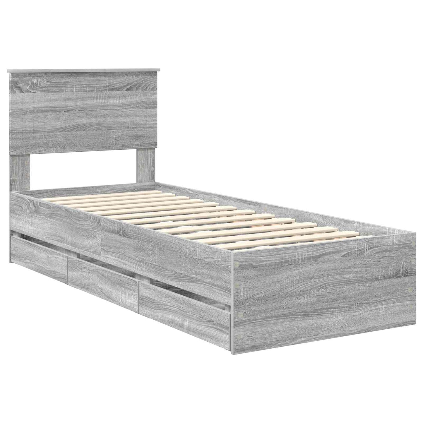 vidaXL Bed Frame with Drawer Grey Sonoma 75 x 190 cm Engineer Wood