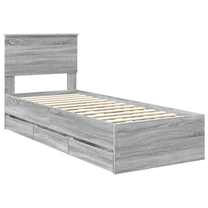 vidaXL Bed Frame with Drawer Grey Sonoma 75 x 190 cm Engineer Wood