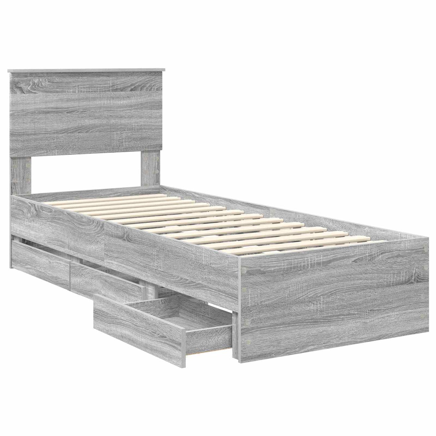 vidaXL Bed Frame with Drawer Grey Sonoma 75 x 190 cm Engineer Wood
