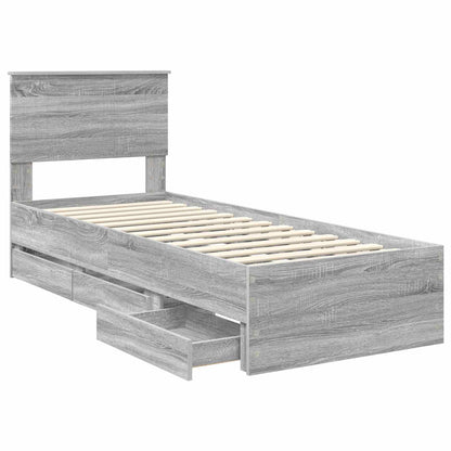 vidaXL Bed Frame with Drawer Grey Sonoma 75 x 190 cm Engineer Wood
