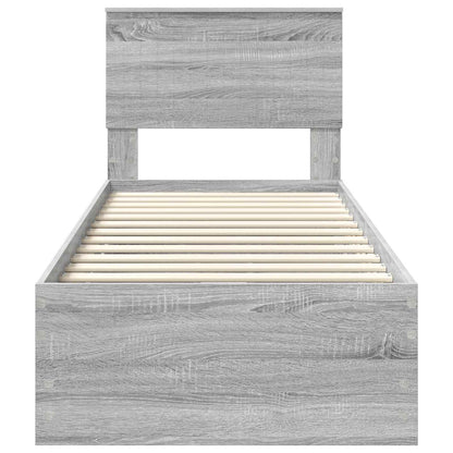 vidaXL Bed Frame with Drawer Grey Sonoma 75 x 190 cm Engineer Wood